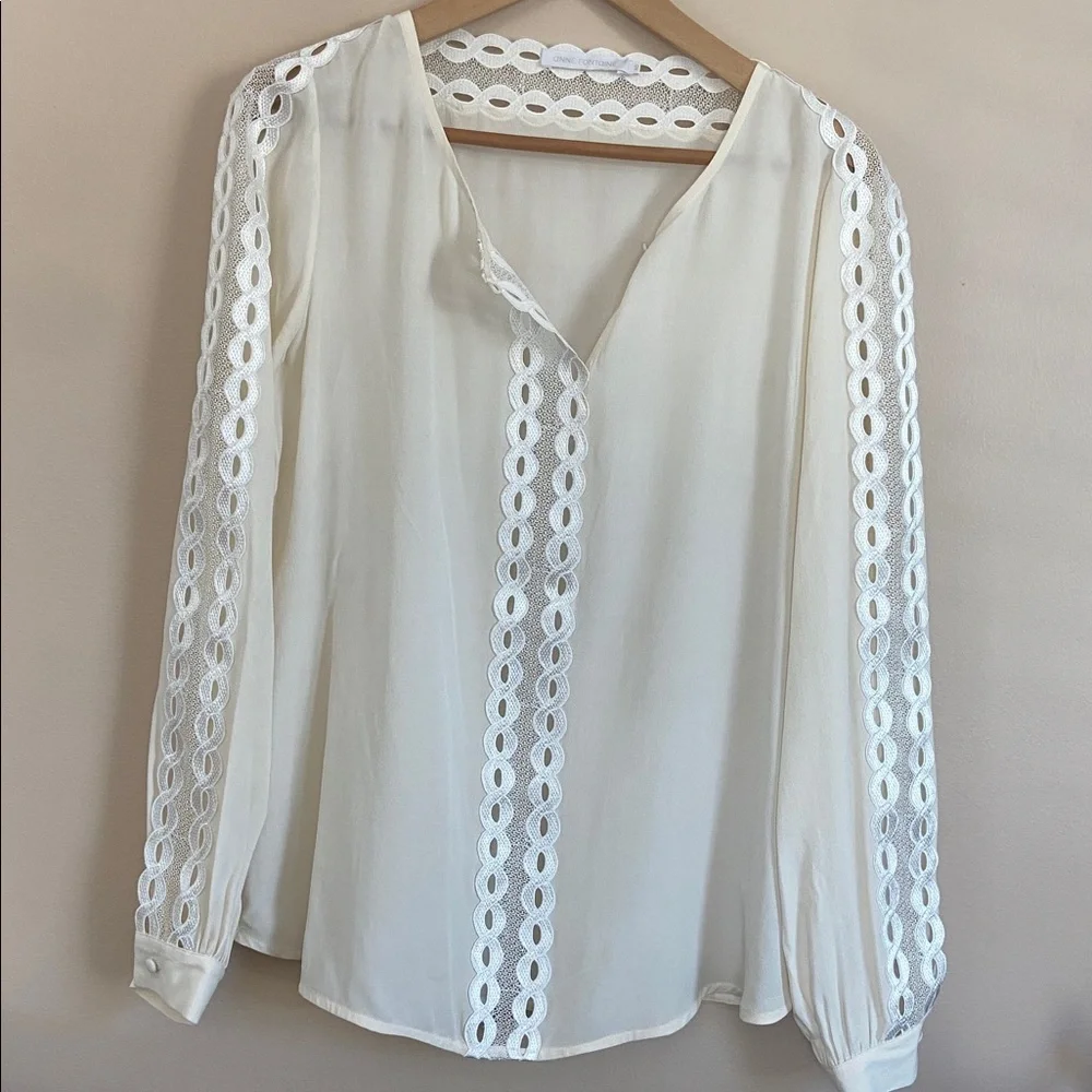 Anne Fontaine Silk Ivory Lace Trim Blouse Size Medium - Picture 11 of 12